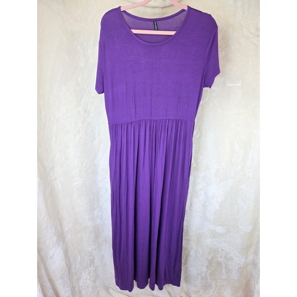 Mengpipi Purple Short Sleeve Empire Waist‎ Maxi Dress Womens XL Jersey Knit